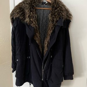 Free People Navy Faux Fur hooded Parka